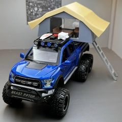 [TOY] 1:24 Ford 2020 F-150 Raptor 6x6 Off-Road Camping RV Blue Model Car Die-Cast