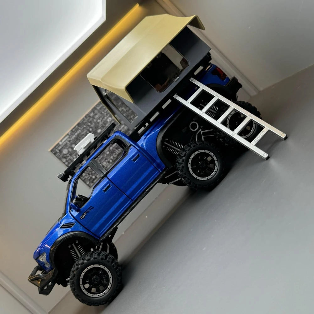[TOY] 1:24 Ford 2020 F-150 Raptor 6x6 Off-Road Camping RV Blue Model Car Die-Cast