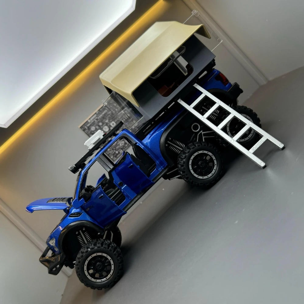 [TOY] 1:24 Ford 2020 F-150 Raptor 6x6 Off-Road Camping RV Blue Model Car Die-Cast