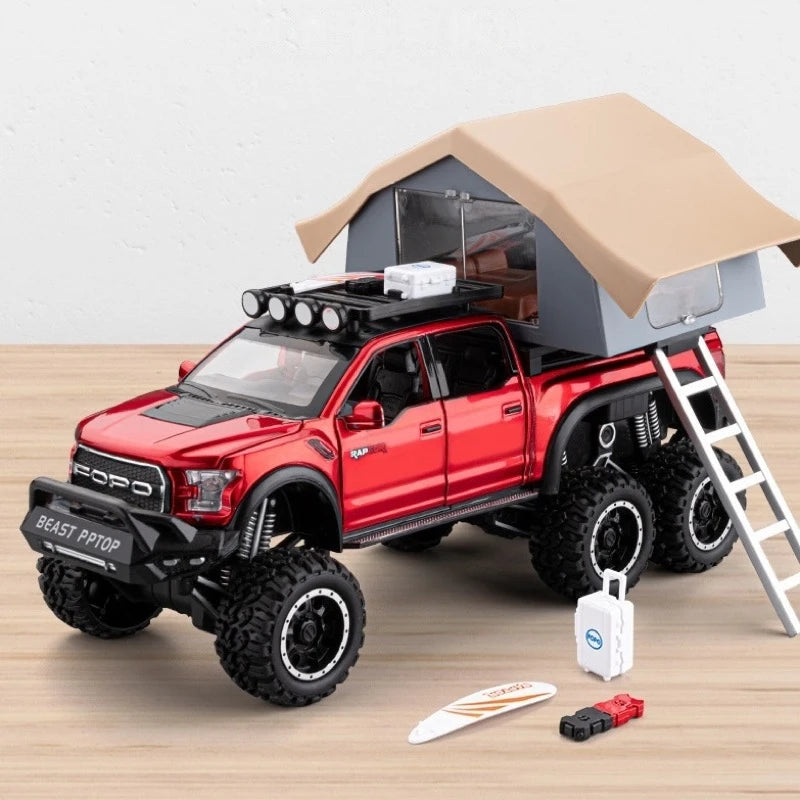 [TOY] 1:24 Ford 2020 F-150 Raptor 6x6 Off-Road Camping RV Red Model Car Die-Cast