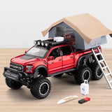 فورد 2020 F-150 رابتور 6x6 تخييم طرق وعرة RV Red 1:24 – نموذج عرض مصبوب، مصبوب.