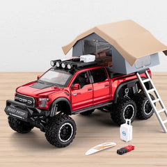 [TOY] 1:24 Ford 2020 F-150 Raptor 6x6 Off-Road Camping RV Red Model Car Die-Cast