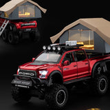 فورد 2020 F-150 رابتور 6x6 تخييم طرق وعرة RV Red 1:24 – نموذج عرض مصبوب، مصبوب.