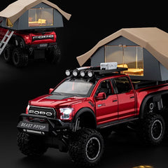 [TOY] 1:24 Ford 2020 F-150 Raptor 6x6 Off-Road Camping RV Red Model Car Die-Cast