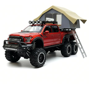 فورد 2020 F-150 رابتور 6x6 تخييم طرق وعرة RV Red 1:24 – نموذج عرض مصبوب، مصبوب.