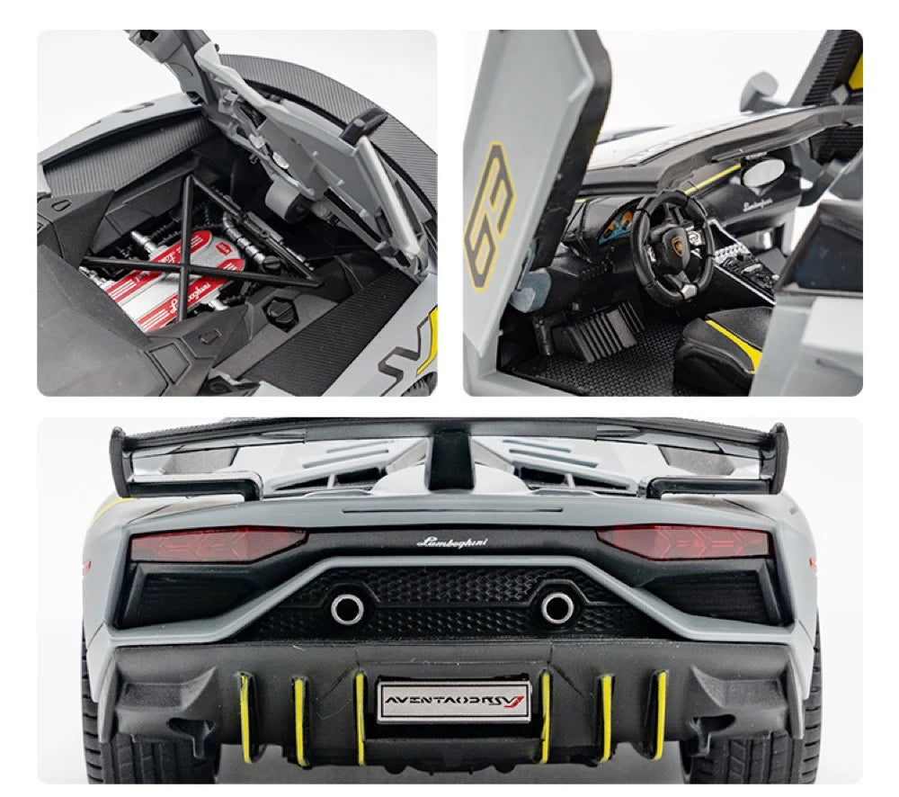 [TOY] 1:24 Lamborghini 2018 Aventador LP770-4 SVJ Gray Model Car Die-Cast