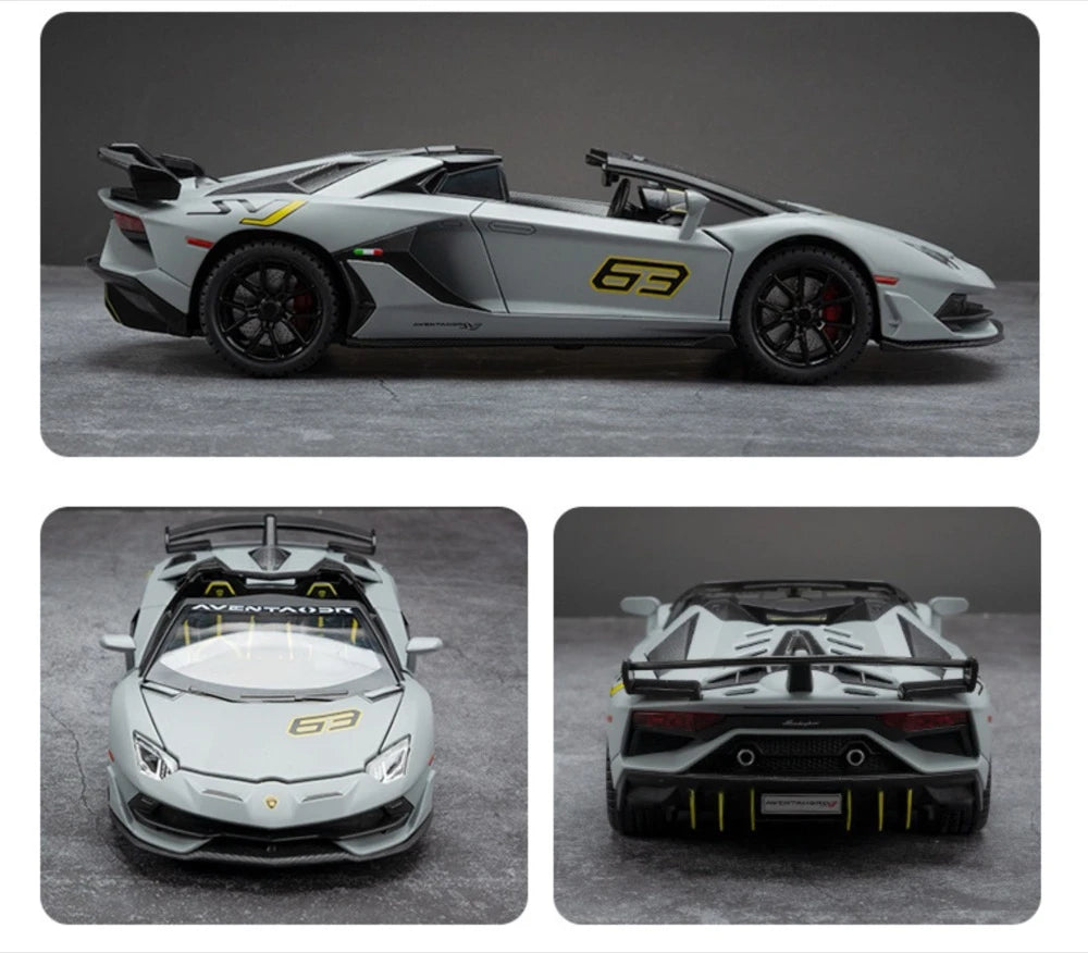 [TOY] 1:24 Lamborghini 2018 Aventador LP770-4 SVJ Gray Model Car Die-Cast
