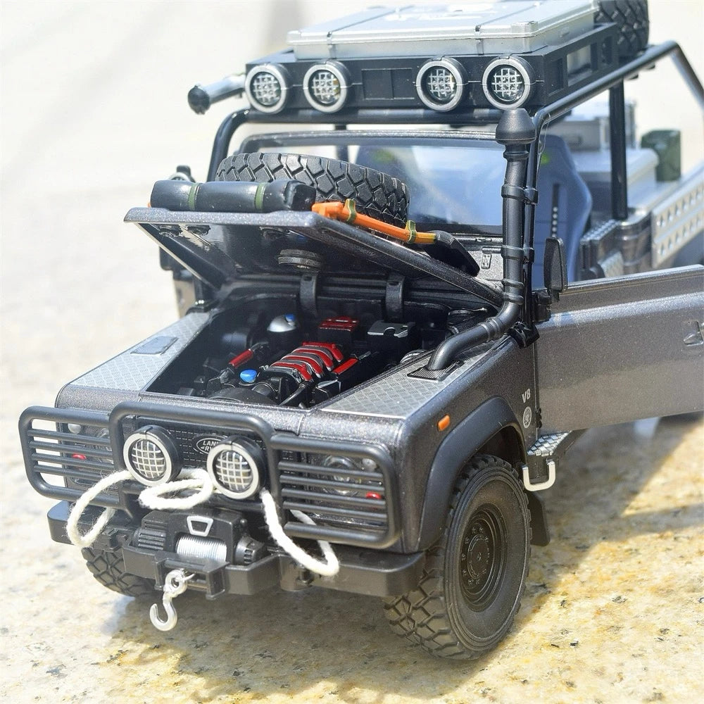 [TOY] 1:24 Land Rover 2001 Defender 110 Tomb Raider Gray Model Car Die-Cast