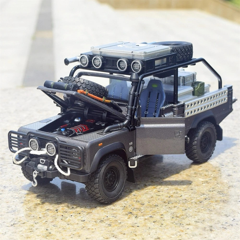 [TOY] 1:24 Land Rover 2001 Defender 110 Tomb Raider gris voiture miniature Die-Cast