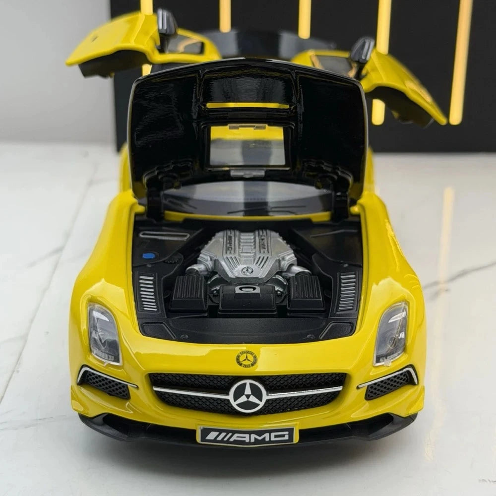 [TOY] 1:24 Mercedes-Benz 2013 SLS AMG noir Series jaune voiture miniature Die-Cast
