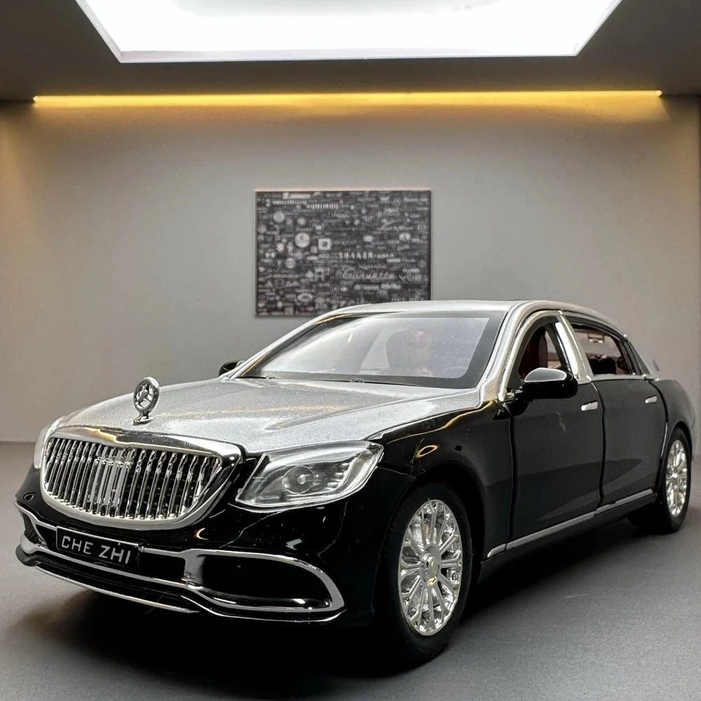 Mercedes-Maybach 2023 S600 Silver Black 1:24 – نموذج عرض معدني مصبوب، مصبوب.