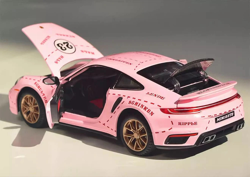 [TOY] 1:24 Porsche 2021 911 Turbo S rosa Pig modellino di auto Die-Cast