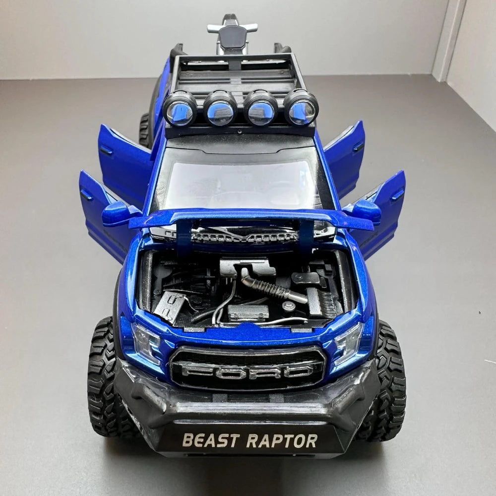[TOY] 1:28 Ford 2020 F-150 Raptor 6x6 Off-Road Blue Model Car Die-Cast