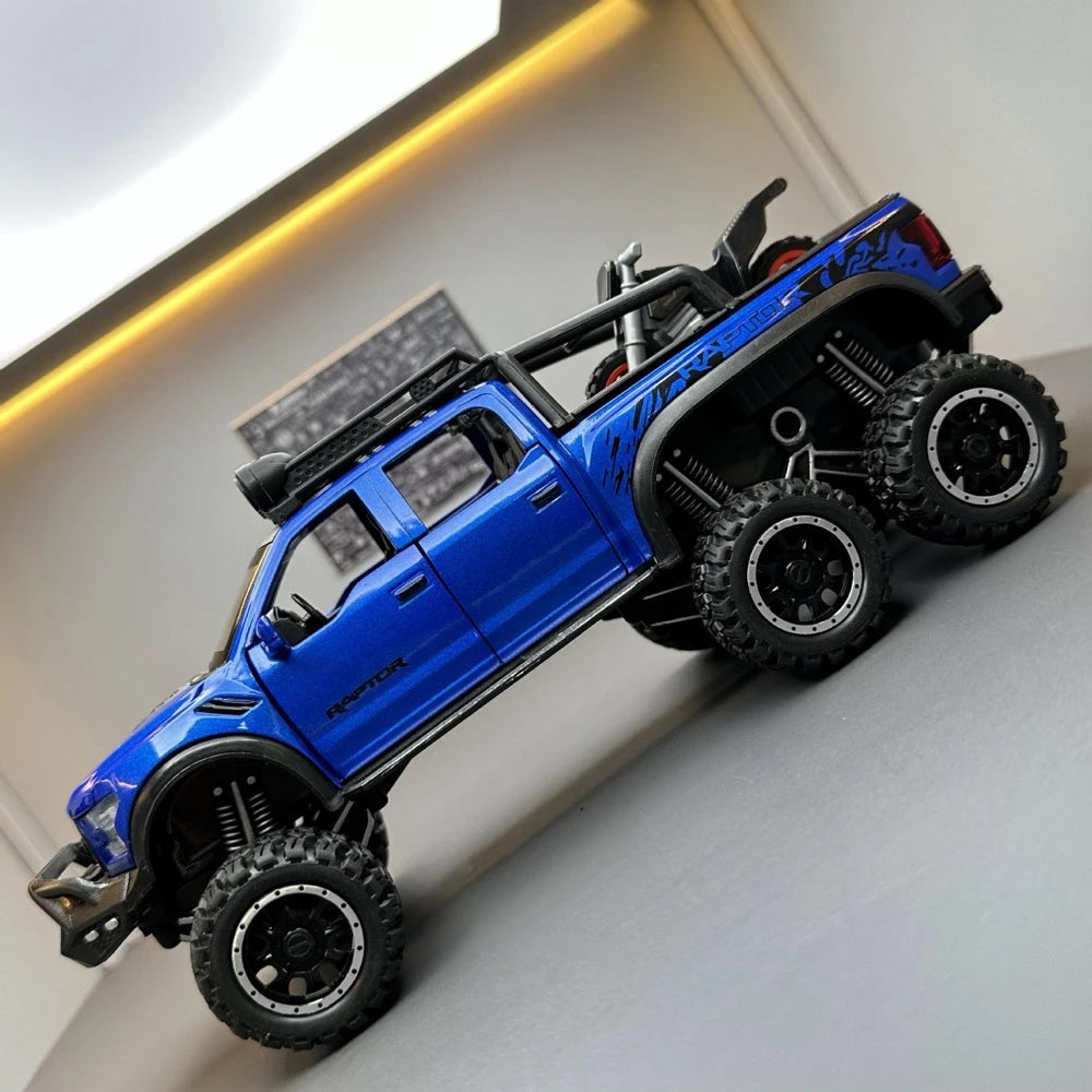 [TOY] 1:28 Ford 2020 F-150 Raptor 6x6 Off-Road Blue Model Car Die-Cast