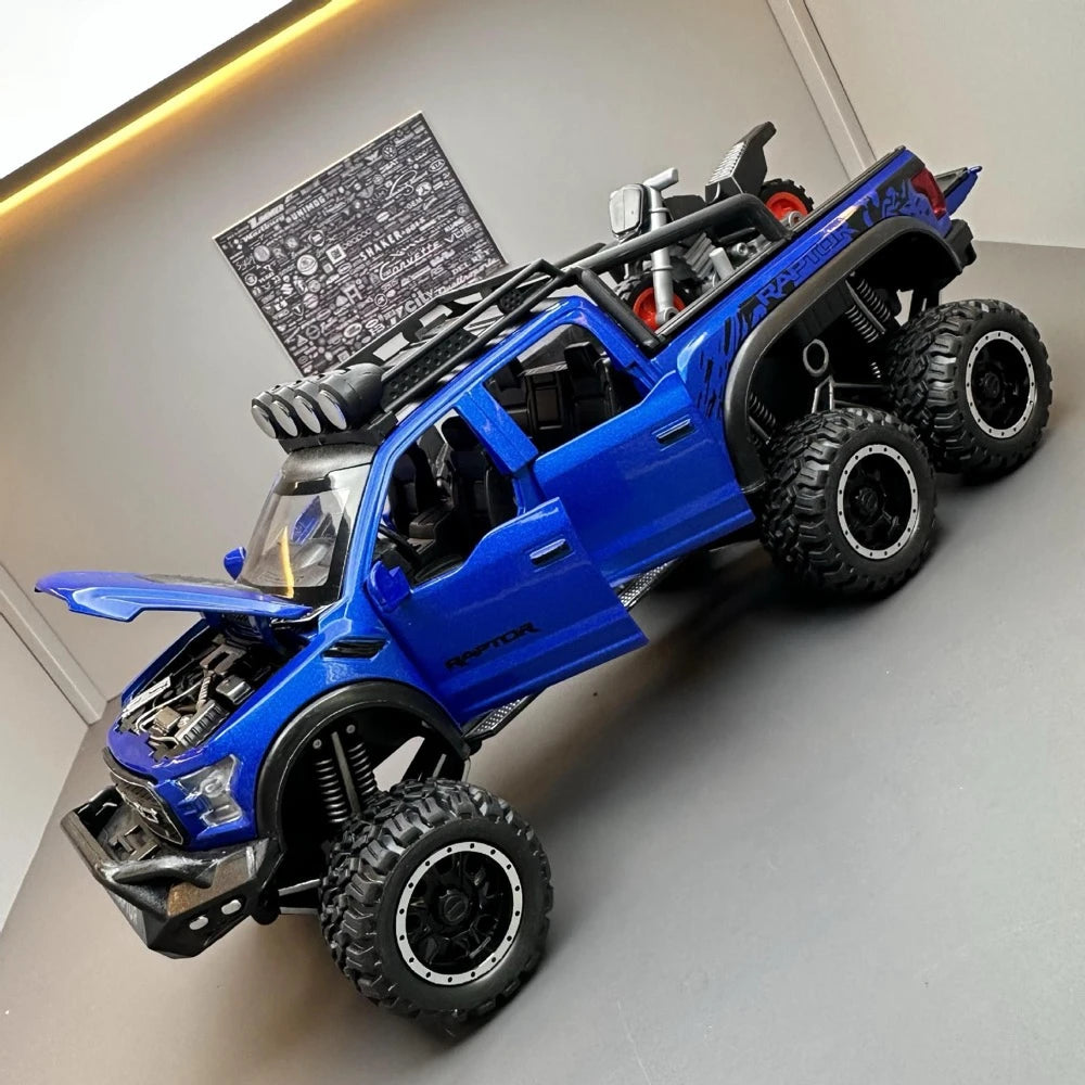 [TOY] 1:28 Ford 2020 F-150 Raptor 6x6 Off-Road Blue Model Car Die-Cast