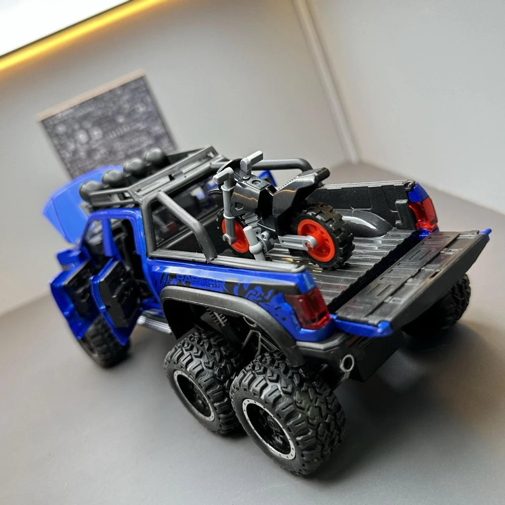[TOY] 1:28 Ford 2020 F-150 Raptor 6x6 Off-Road Blue Model Car Die-Cast