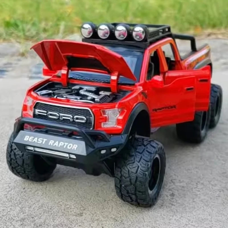 [TOY] 1:28 Ford 2020 F-150 Raptor 6x6 Off-Road Red Model Car Die-Cast