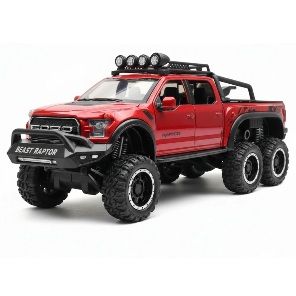 [TOY] 1:28 Ford 2020 F-150 Raptor 6x6 Off-Road Red Model Car Die-Cast