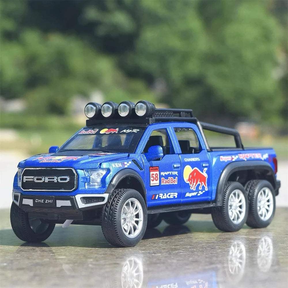 [TOY] 1:28 Ford 2021 F-150 Raptor 6x6 Blue Model Car Die-Cast