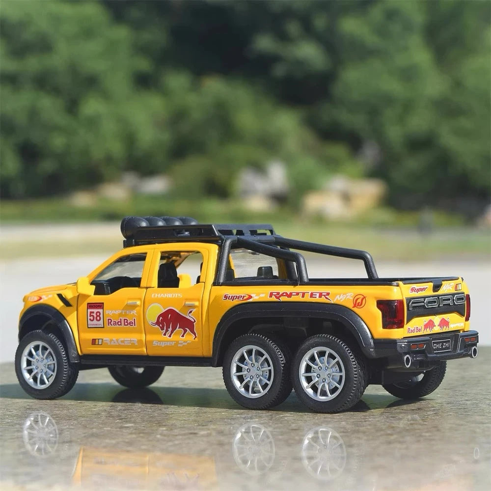 [TOY] 1:28 Ford 2021 F-150 Raptor 6x6 Yellow Model Car Die-Cast