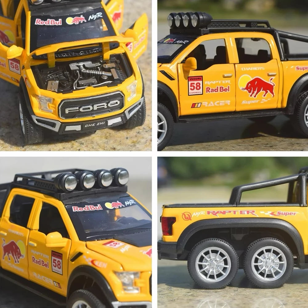 [TOY] 1:28 Ford 2021 F-150 Raptor 6x6 Yellow Model Car Die-Cast