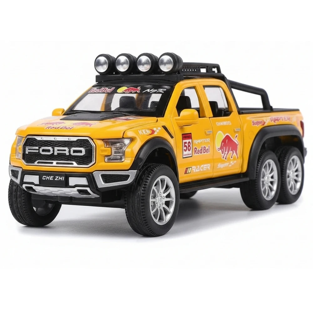 [TOY] 1:28 Ford 2021 F-150 Raptor 6x6 Yellow Model Car Die-Cast