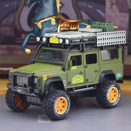 [TOY] 1:28 Land Rover 1998 Defender 110 Camel Trophy Green Model Car Die-Cast