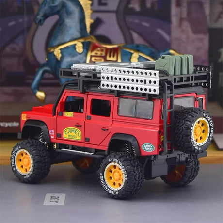 [TOY] 1:28 Land Rover 1998 Defender 110 Camel Trophy Red Model Car Die-Cast