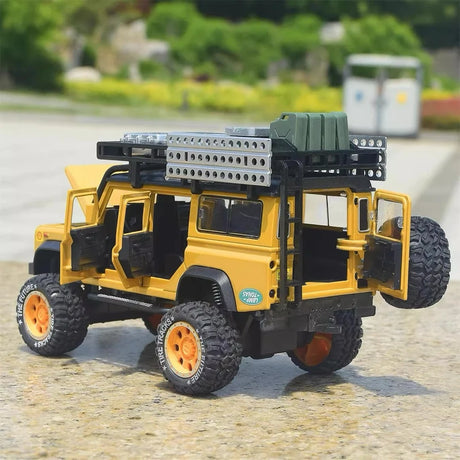 Land Rover 1998 Defender 110 كاميل تروفي الأصفر 1:28 – نموذج عرض مصبوب، مصبوب.