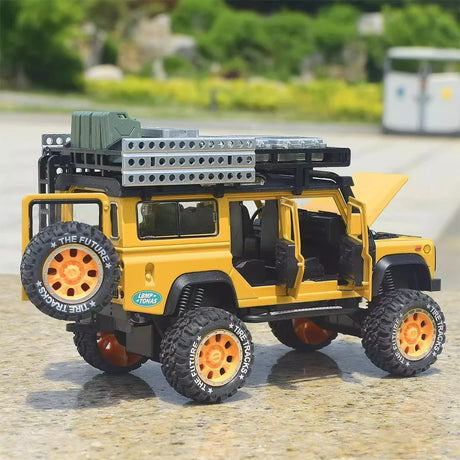 Land Rover 1998 Defender 110 كاميل تروفي الأصفر 1:28 – نموذج عرض مصبوب، مصبوب.