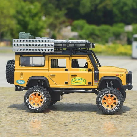 Land Rover 1998 Defender 110 كاميل تروفي الأصفر 1:28 – نموذج عرض مصبوب، مصبوب.
