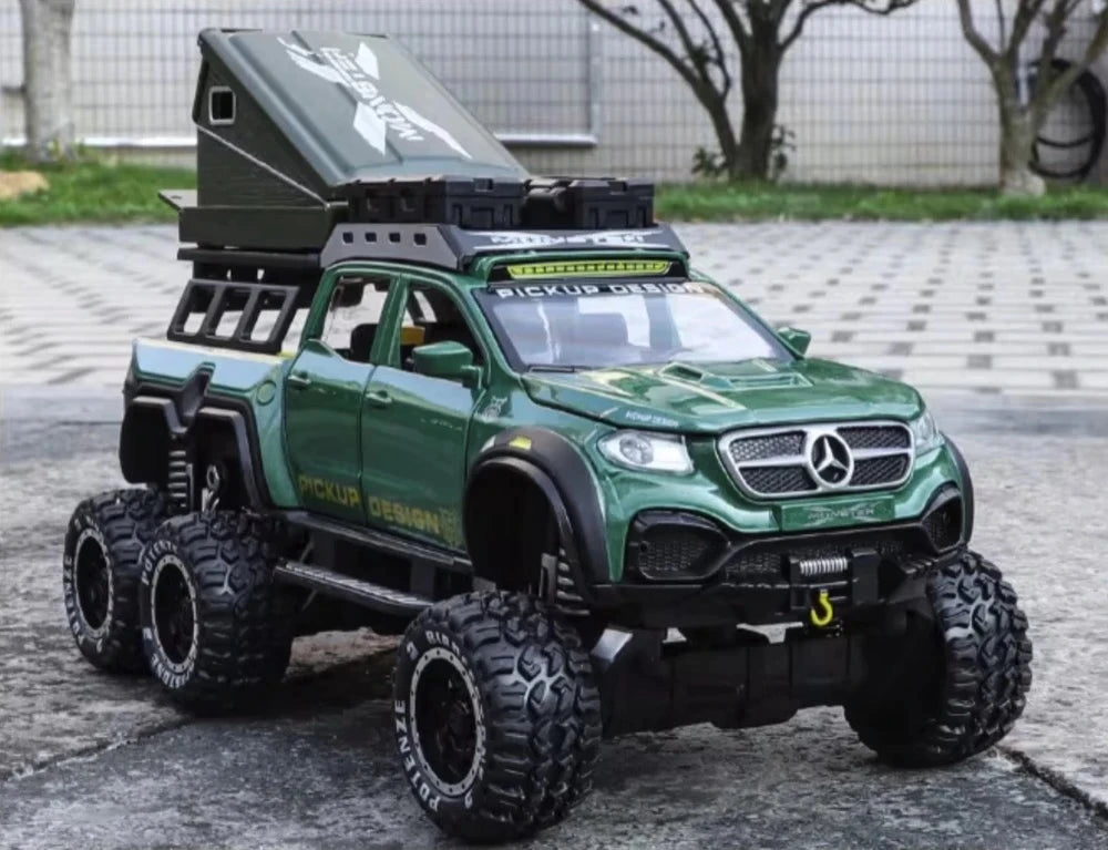 [TOY] 1:28 Mercedes-Benz 2023 X-Class 6x6 Off Road Green Model Car Die-Cast