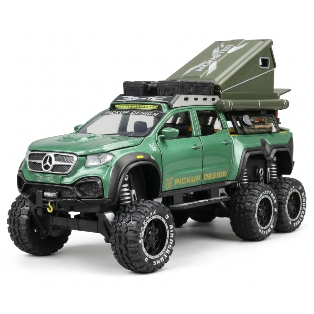 [TOY] 1:28 Mercedes-Benz 2023 X-Class 6x6 Off Road Green Model Car Die-Cast