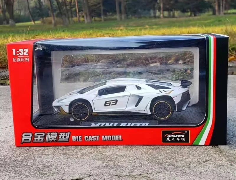 [TOY] 1:32 Lamborghini 2022 Aventador LP780-4 SVJ White Model Car Die-Cast