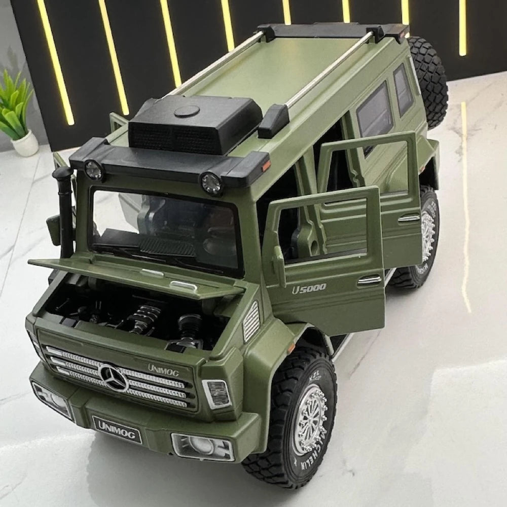 [TOY] 1:32 Mercedes-Unimog 2012 Nomadism U5000 groen modelauto Die-Cast