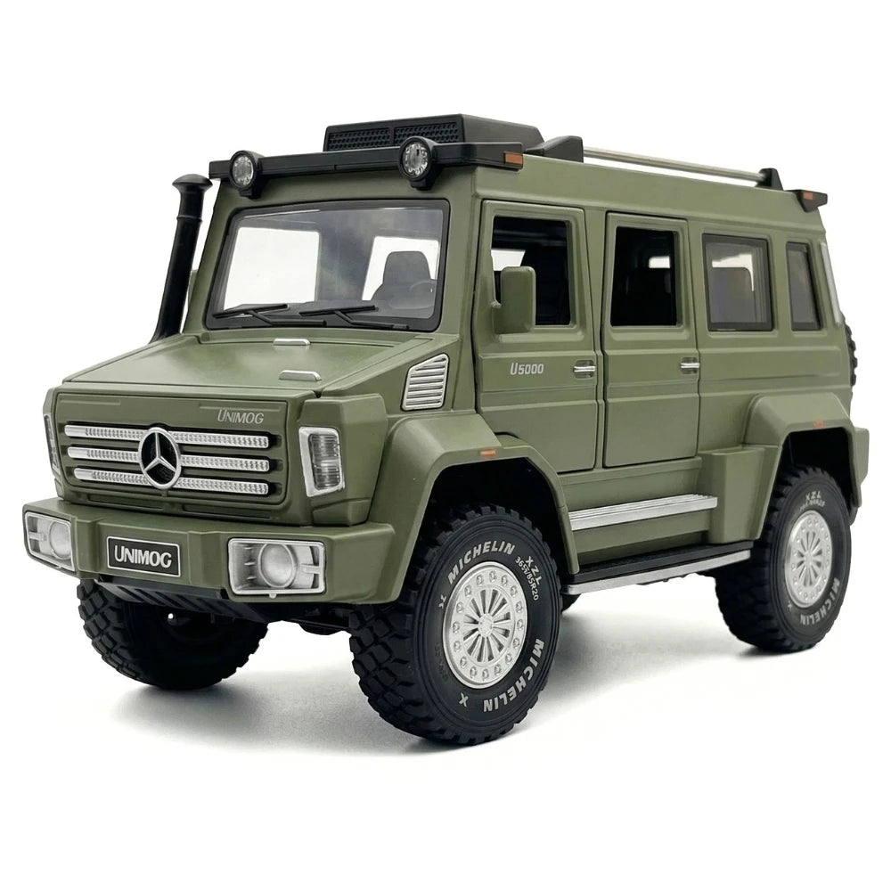 [TOY] 1:32 Mercedes-Unimog 2012 Nomadism U5000 verde modellino di auto Die-Cast