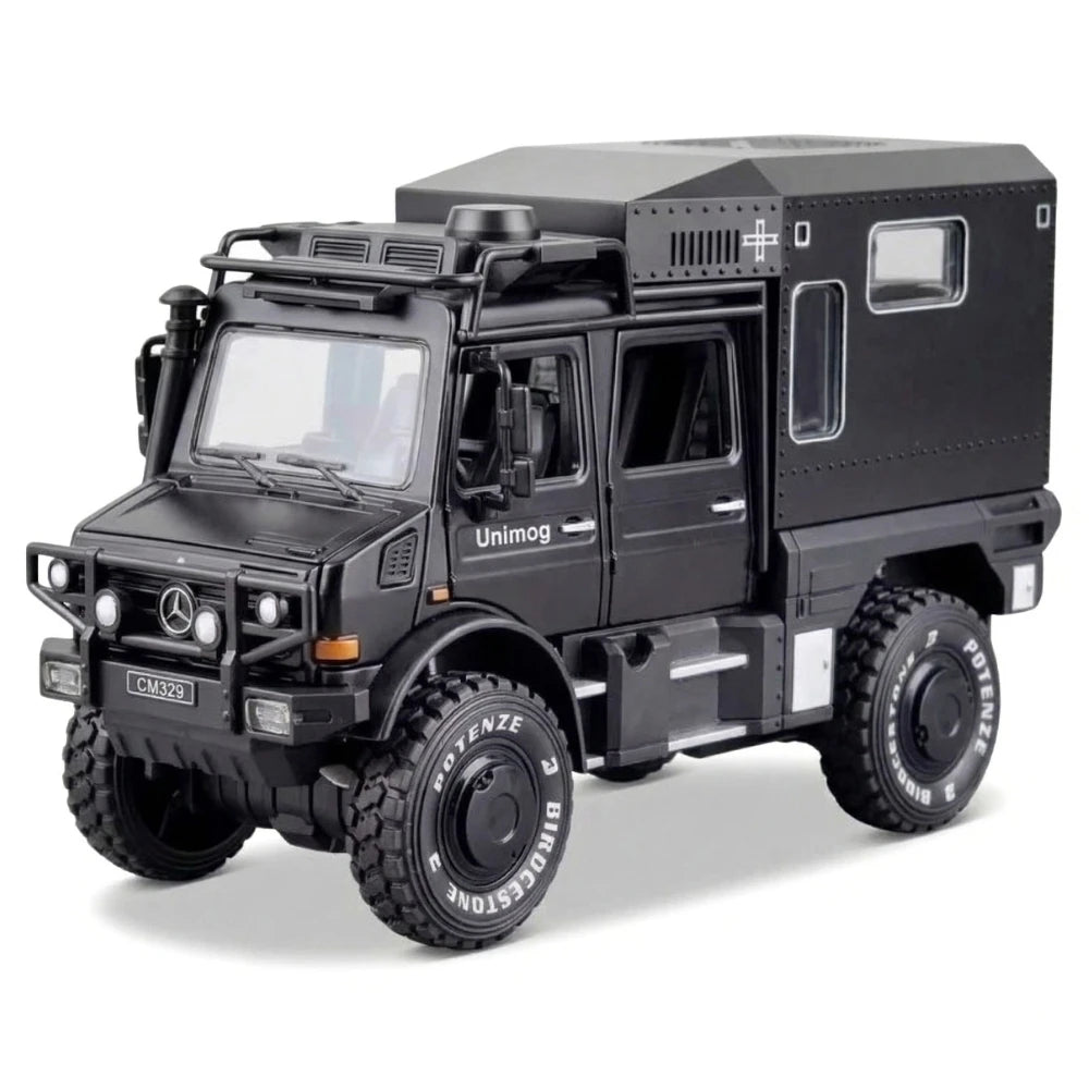 [TOY] 1:32 Mercedes-Unimog 2013 Nomadism U4000 RV Black Model Car Die-Cast