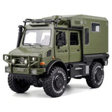 [TOY] 1:32 Mercedes-Unimog 2013 Nomadism U4000 RV grön modellbil Die-Cast