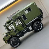 [TOY] 1:32 Mercedes-Unimog 2013 Nomadism U4000 RV grön modellbil Die-Cast
