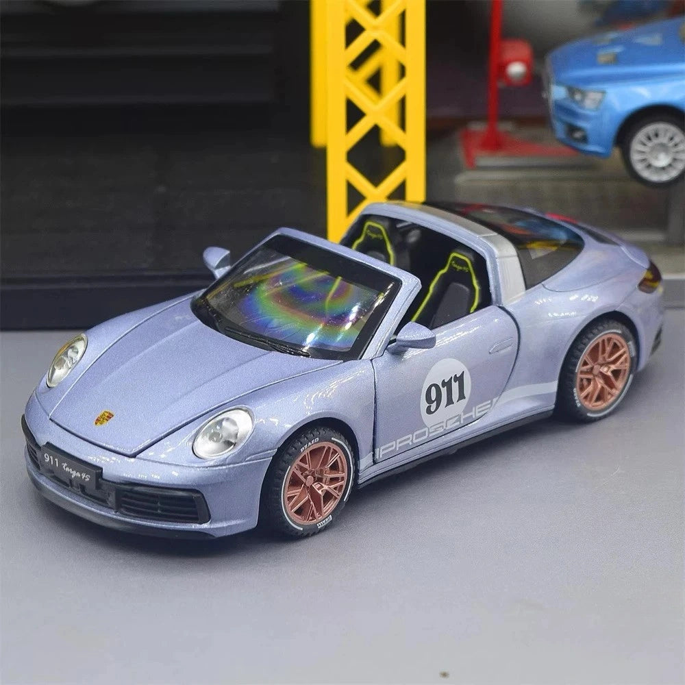 [TOY] 1:32 Porsche 2020 911 922 Targa 4S Cabriolet Gray Model Car Die-Cast