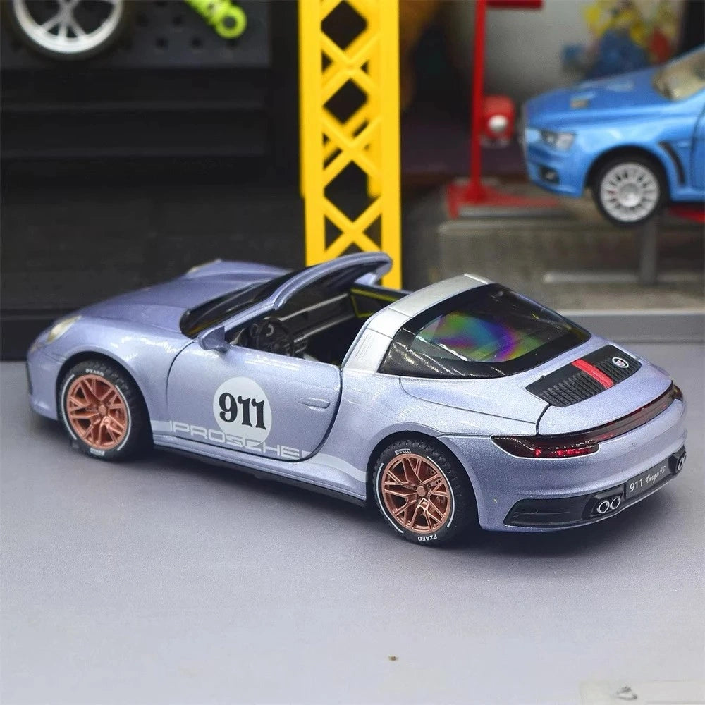[TOY] 1:32 Porsche 2020 911 922 Targa 4S Cabriolet Gray Model Car Die-Cast