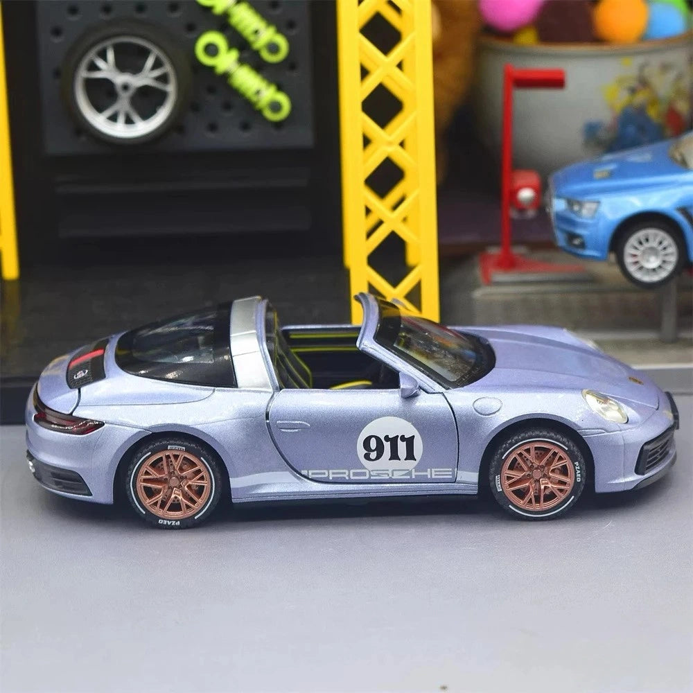 [TOY] 1:32 Porsche 2020 911 922 Targa 4S Cabriolet Gray Model Car Die-Cast