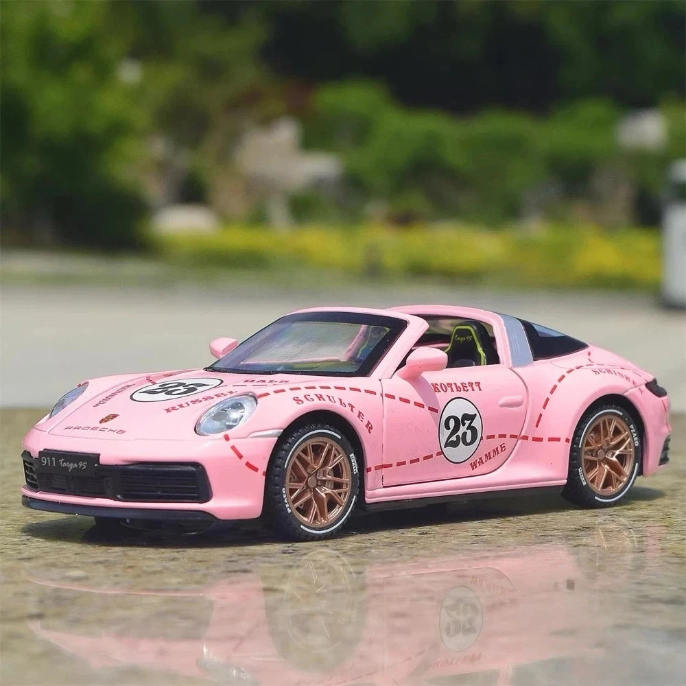 [TOY] 1:32 Porsche 2020 911 922 Targa 4S Cabriolet rosa Pig modellino di auto Die-Cast