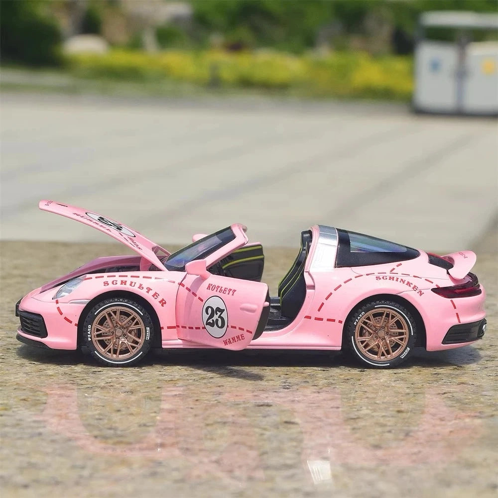 [TOY] 1:32 Porsche 2020 911 922 Targa 4S Cabriolet rosa Pig modellino di auto Die-Cast