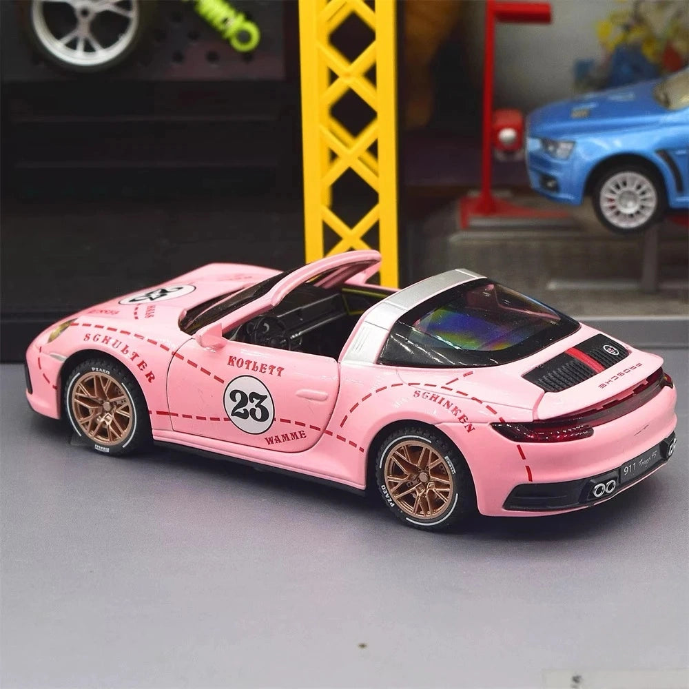 [TOY] 1:32 Porsche 2020 911 922 Targa 4S Cabriolet rosa Pig modellino di auto Die-Cast