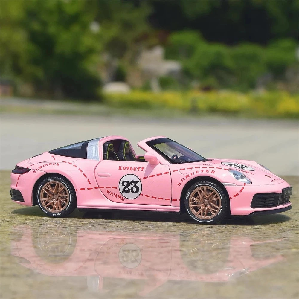 [TOY] 1:32 Porsche 2020 911 922 Targa 4S Cabriolet rosa Pig modellino di auto Die-Cast