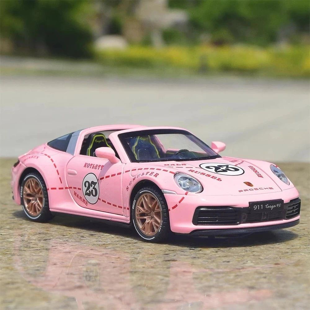 [TOY] 1:32 Porsche 2020 911 922 Targa 4S Cabriolet rosa Pig modellino di auto Die-Cast