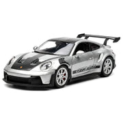 Porsche 2023 911 992 GT3 RS silver 1:36 – modellbil i gjuten metall för display