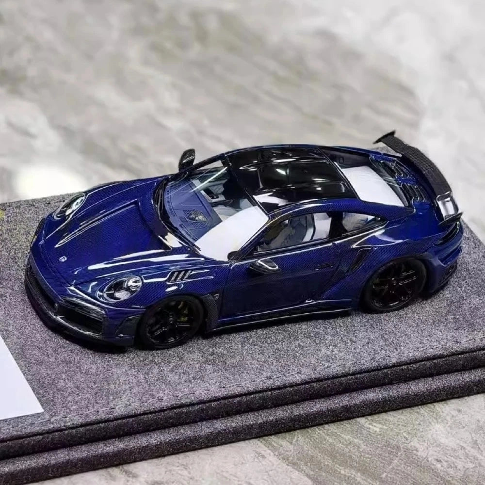 [Laboratory] 1:43 Porsche 2021 911 992 Turbo S Stinger GTR Stealth Edition blå modellbil harts