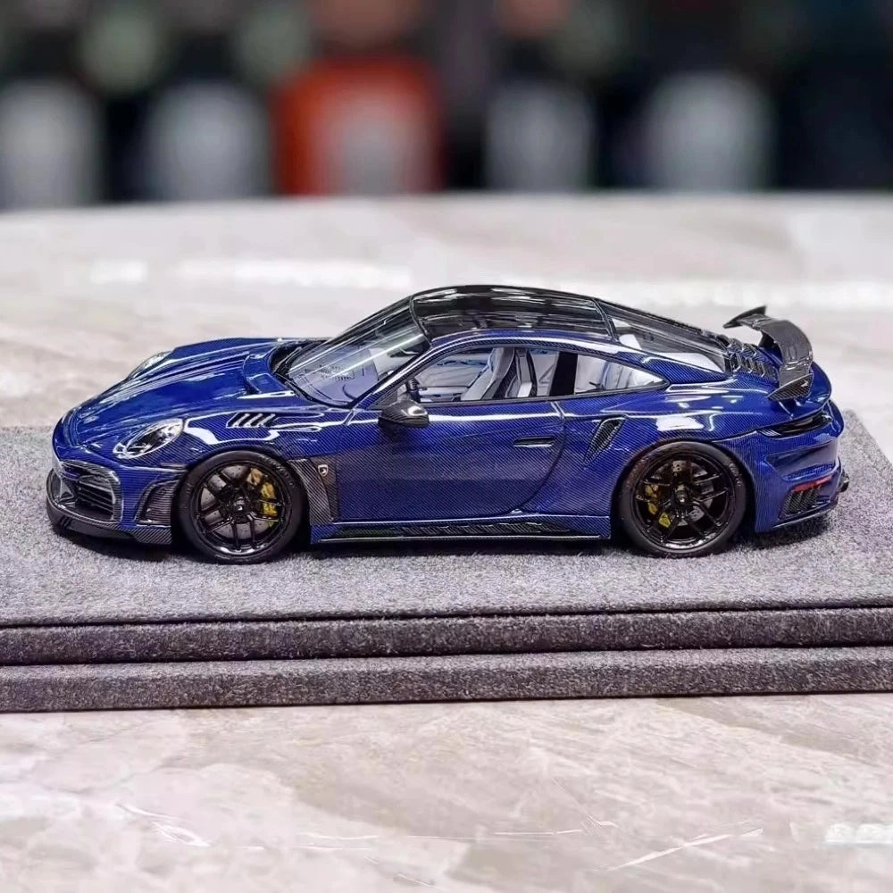 [Laboratory] 1:43 Porsche 2021 911 992 Turbo S Stinger GTR Stealth Edition blå modellbil harts